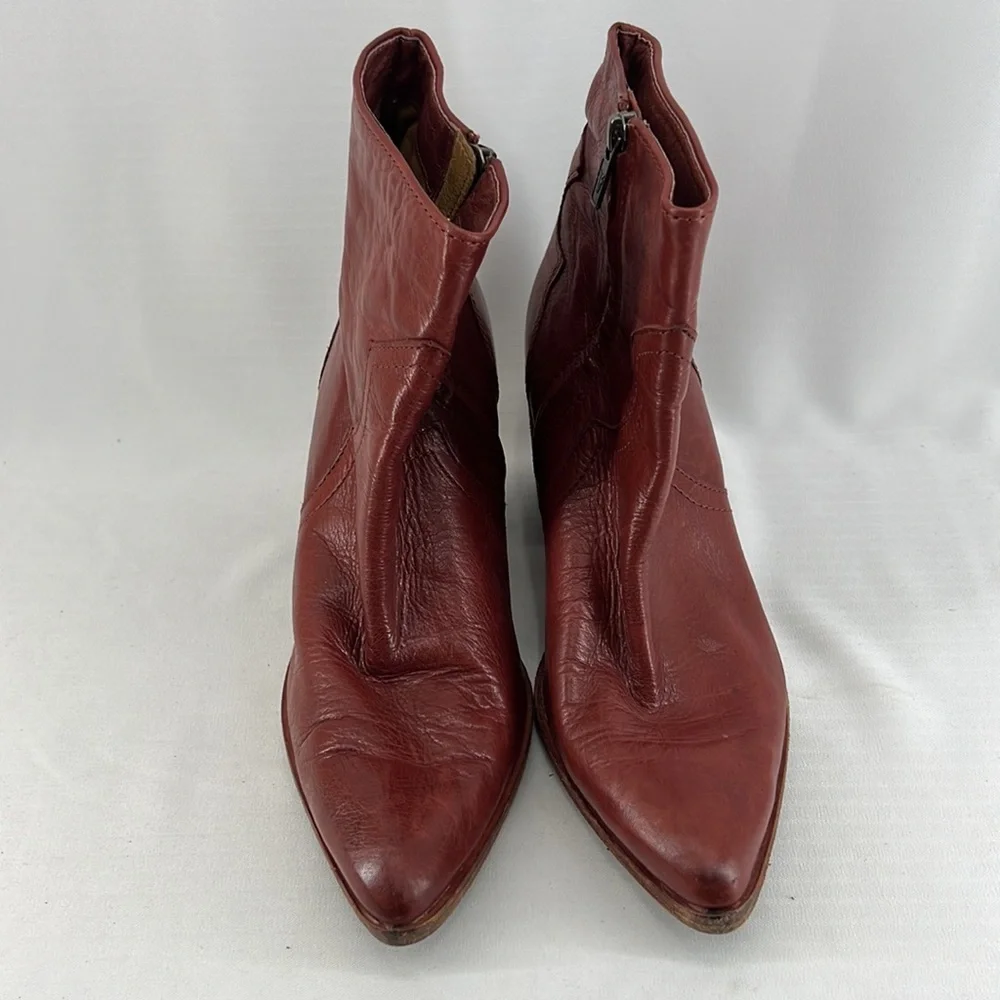 Flynn Short Cognac Brown Real Leather Zipper Block Heel Ankle Booties